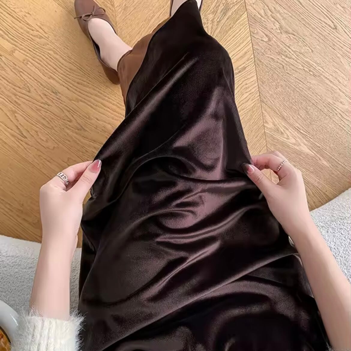 velor slit long skirt