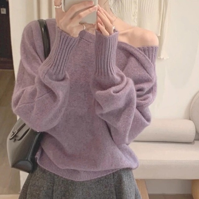 【tops】クロスネックニットトップス Q7826