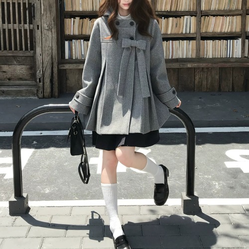 ウールタッチリボンタックフレアコート ・79213