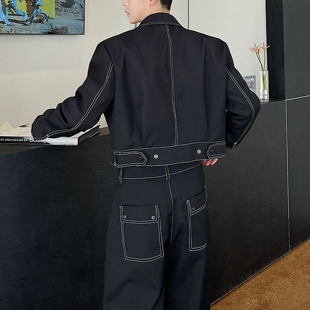 Men】DENIM JACKET AND WIDE-LEG PANTS SET S-1321 | Magniraff