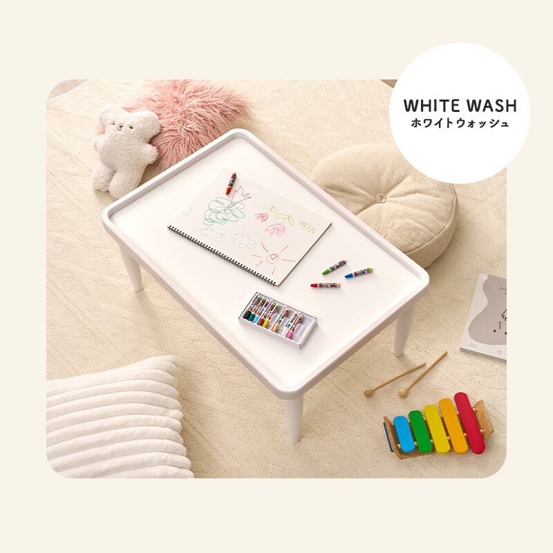 フチ付き 折りたたみ キッズテーブル 完成品 天然木 お絵描き