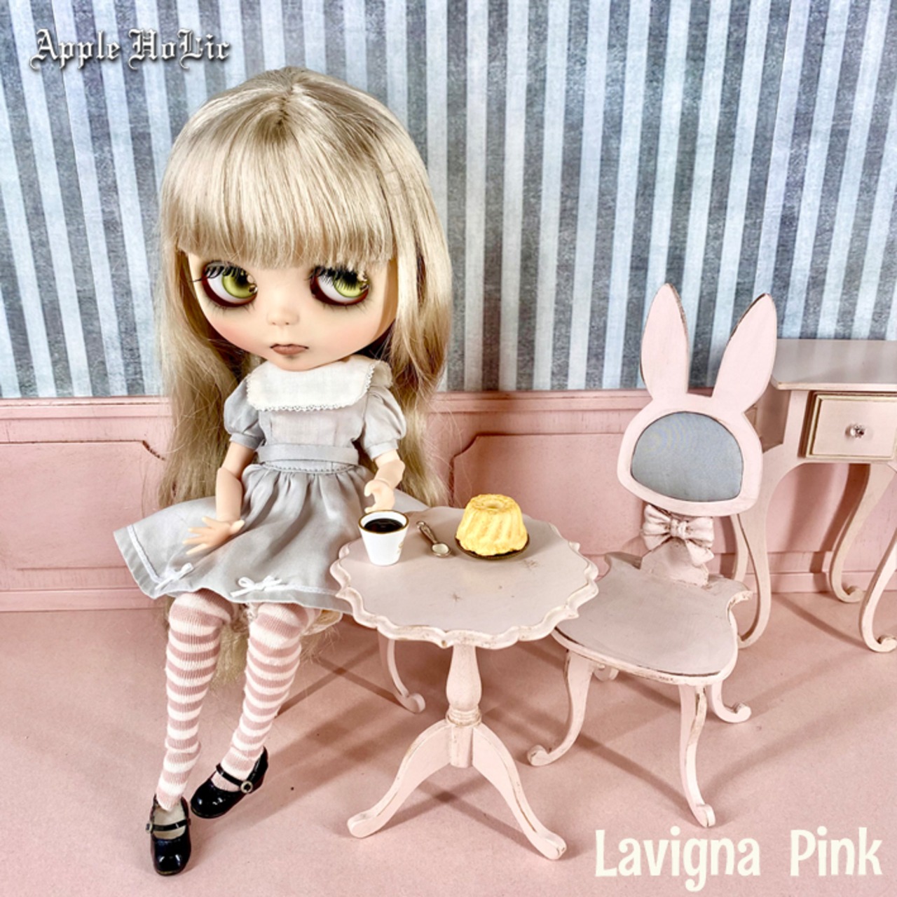 テーブル＆チェア L　Lavigna Pink Tea set L・ ラヴィーニャ ピンク ティーセット (ブライスサイズ 1/6 )
