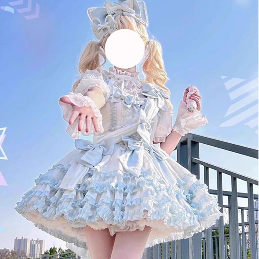 量産型甘ロリ 天使界隈ライトブルーJSK&ブラウス3点セット