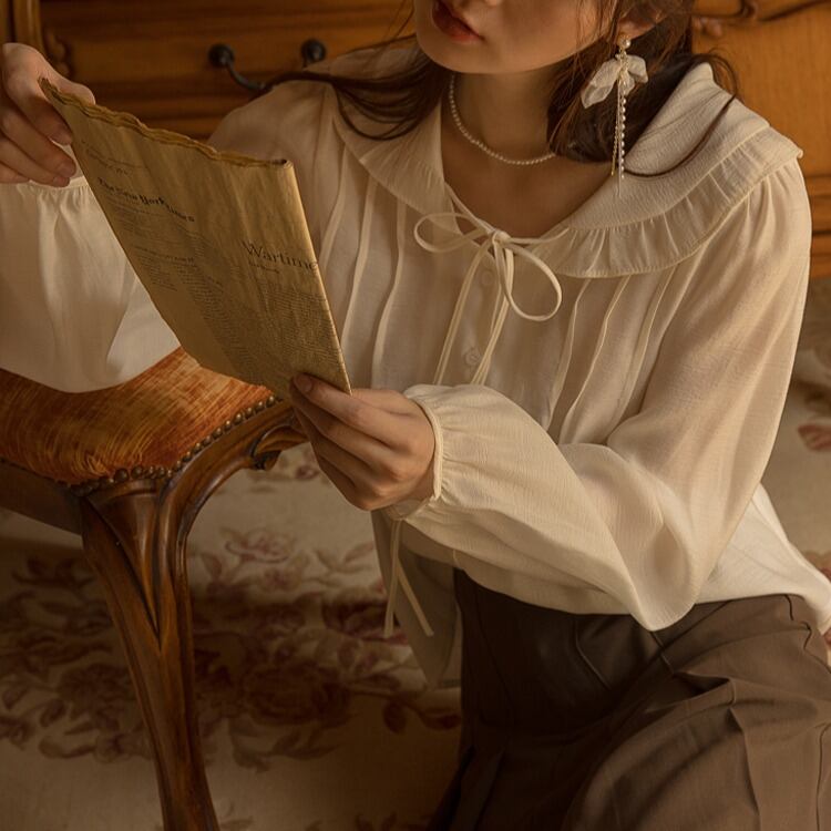 フリルカラー クラシカルリボンブラウス 00264