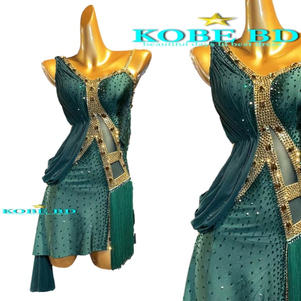 社交ダンスラテンドレス(グリーン&ゴールド/緑)【商品番号AIー 23120 】AI 2334 の変形バージョンです