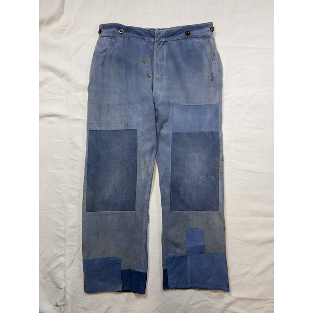 【1940s】"Le Meilleur d'Amiens" French Blue Cotton Twill Faded Patch Work Trousers