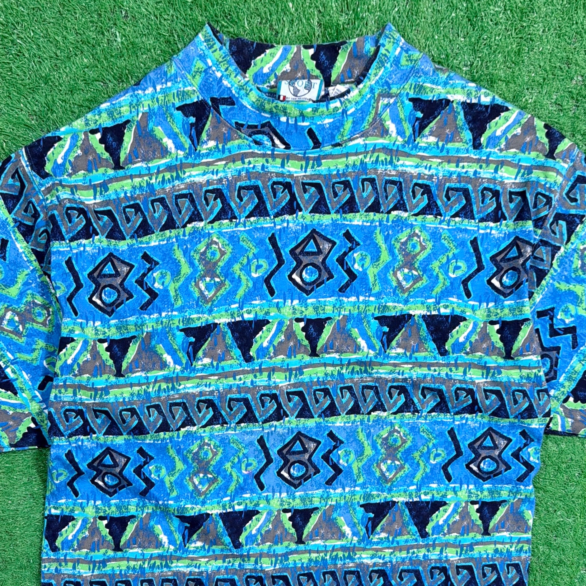 Men's】 90s ネイティブ柄 ロング丈 Tシャツ / 90年代 古着 ティー