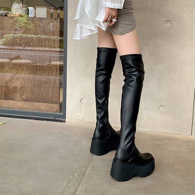 YRU 厚底 サイハイブーツ｜ブーツ 