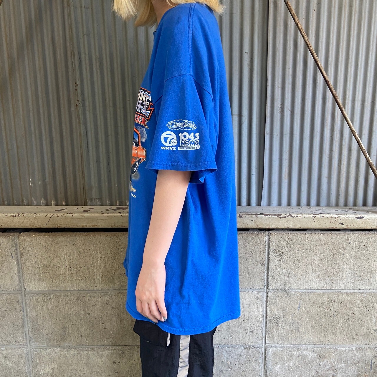CHEVROLET シボレー 車 プリントTシャツ メンズXL相当 古着 ブルー 
