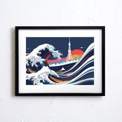 The Great Wave Urban ⅱ|葛飾北斎の名作をモダンに再構築した和モダンアートポスター|浮世絵の波が映える都会的インテリアに最適A2ポスター