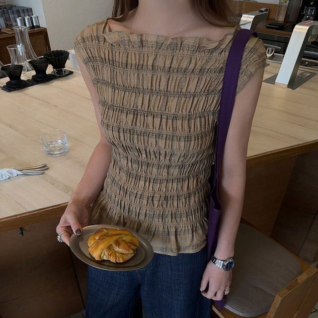 shirring nosleeve tops　k-0185