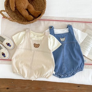 【BABY】夏作ベビー くま柄 サロペットロンパース カバーオール