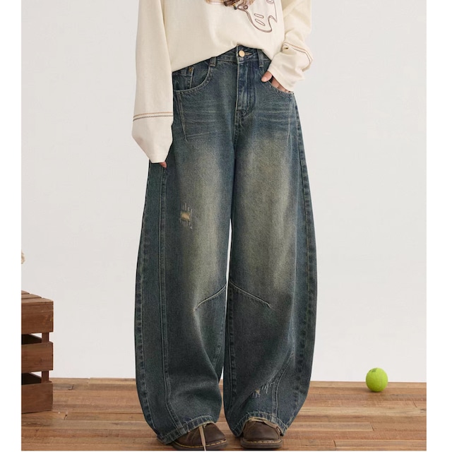 ヴィンテージウォッシュ バルーンワイドデニムパンツ