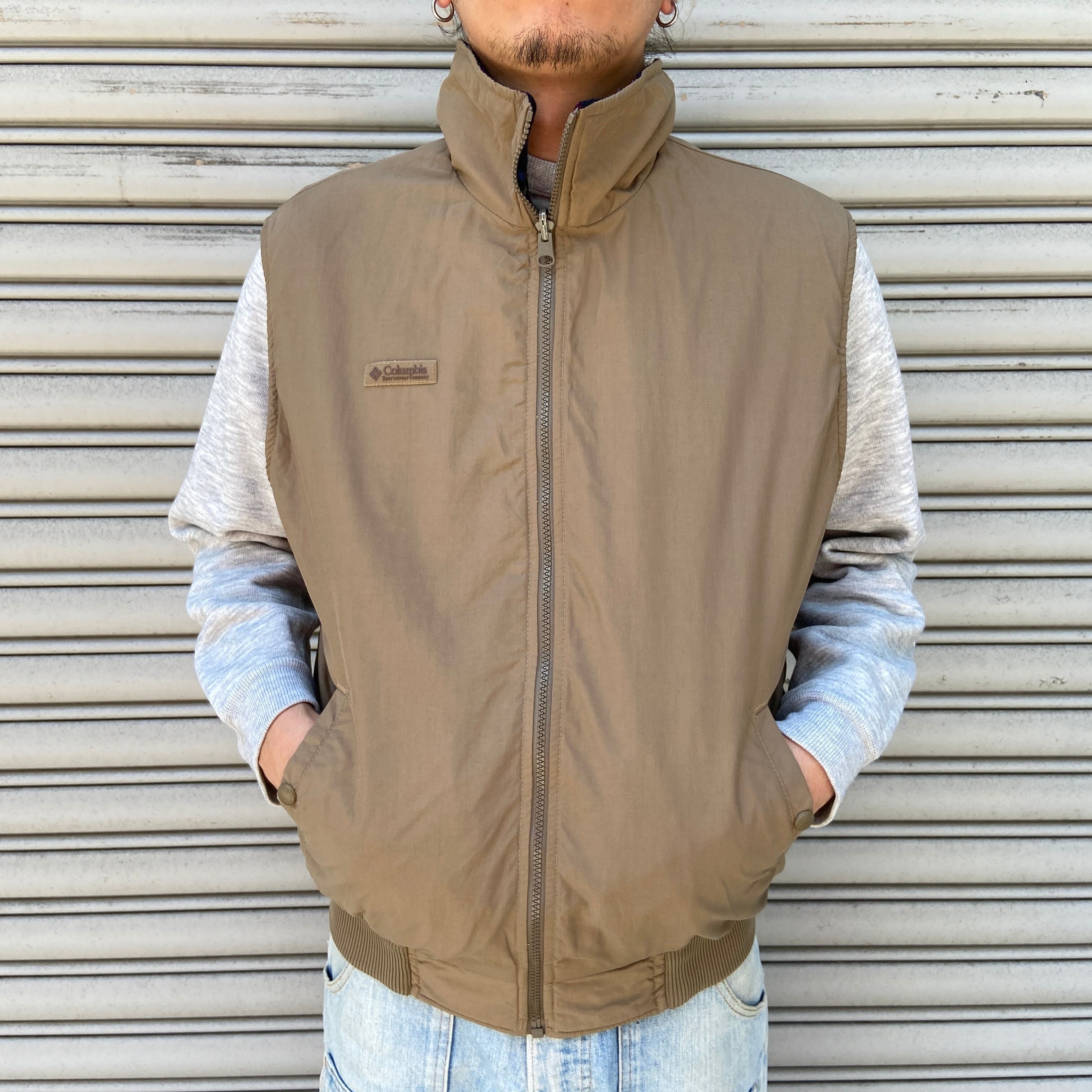 メンズ Columbia フリースベスト L ベージュ/グレー