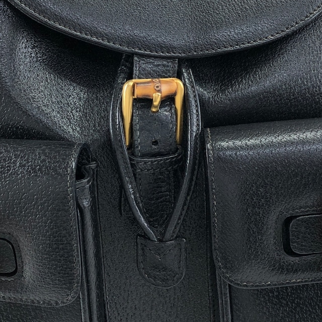 GUCCI グッチ バックパック ブラック バンブー レザー リュック フロントバックル vintage ヴィンテージ オールド i34ihz