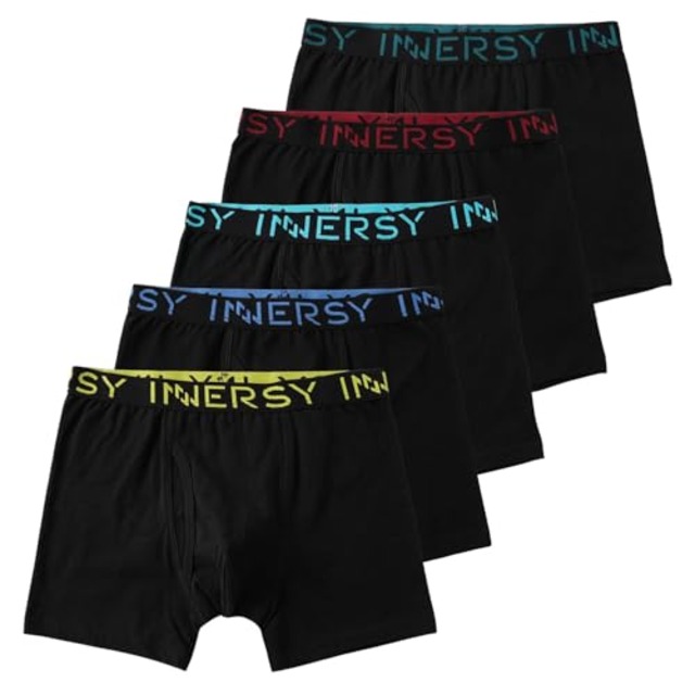 [INNERSY] ボクサーパンツ 前開き キッズ 下着 綿 ボクサーブリーフ ボーイズ パンツ男の子 5枚セット 140-170（160，ブラック系）