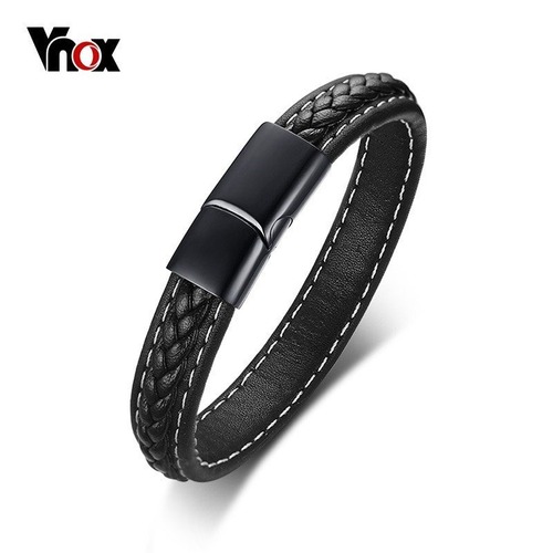 【送料無料】 メンズ ブレスレット バングル ブラック レザー ステンレス マグネティック バックル レディース 40000476