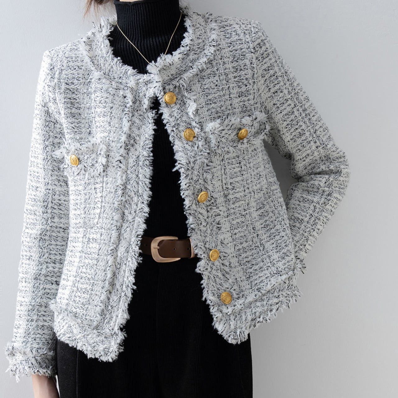 ゴールドボタン付きツイードジャケット Me0687