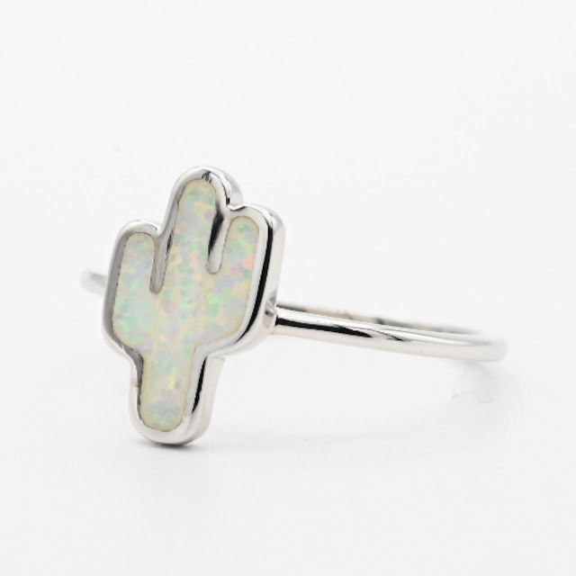 White Opal Inlay Cactus Design Top Ring #13.0 / Denmark