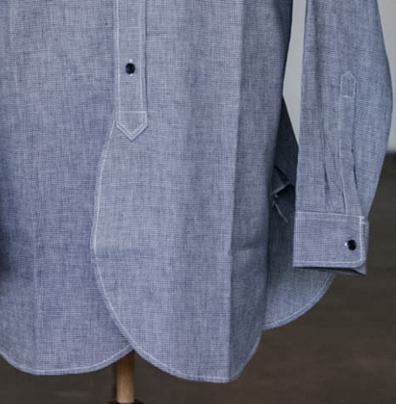 BONCOURA Band Collar Shirt Hound Tooth indigo | STRAYSHEEP ONLINE