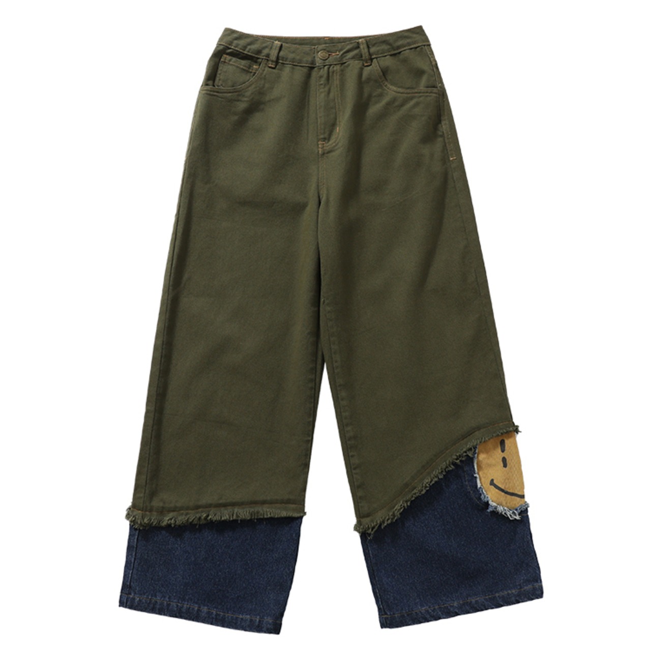 【大人気特価】OctopusMe青丹色の配色デニム切替パンツ