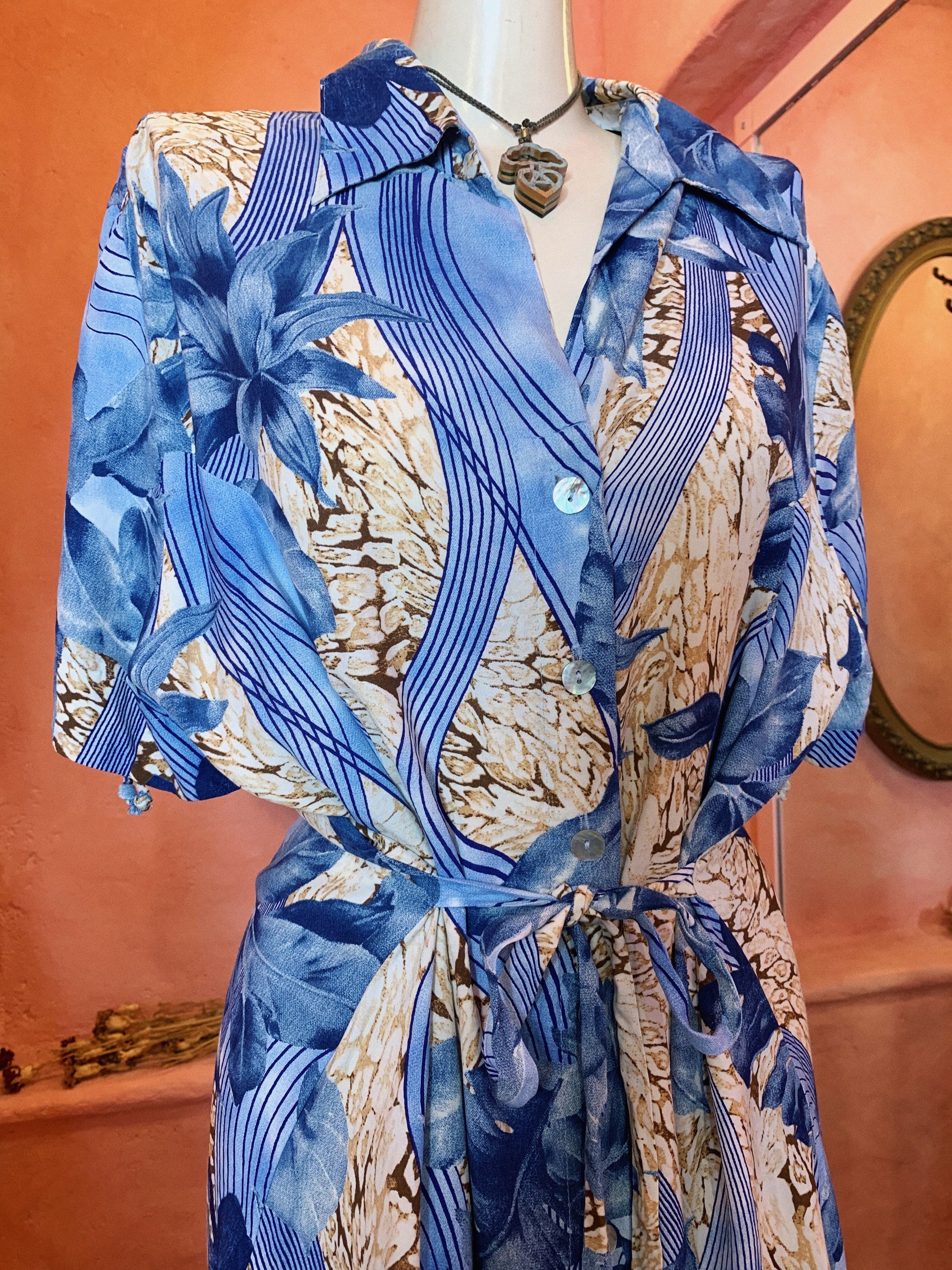 USED blue botanical dress