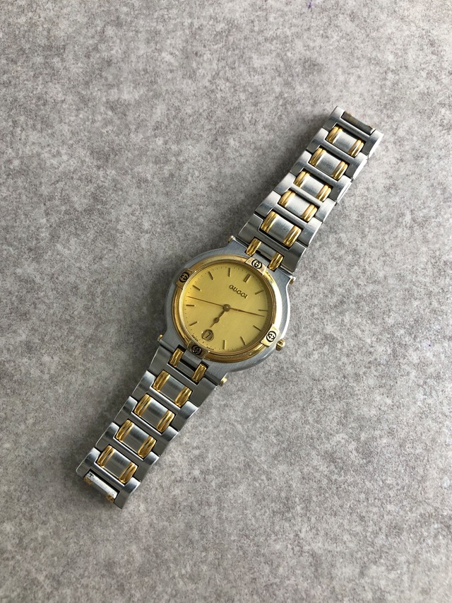 GUCCI グッチ 腕時計 シルバー×ゴールド GG ステンレススチール クウォーツ 9000G vintage ヴィンテージ オールド gmtubj