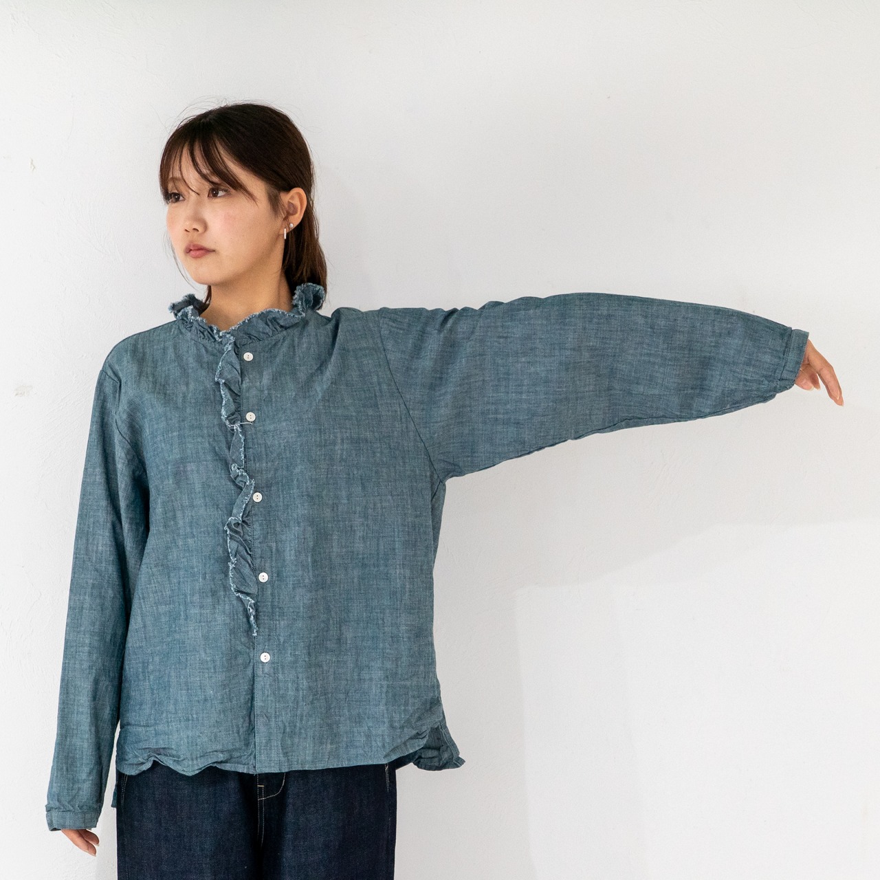 フリルデザイン コットンブラウス"NATURAL"/VENT BLANK/ブラウス/シャツ/ホワイト/フリル