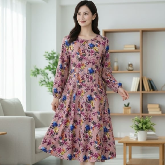 スーパービューティー ワンピース バルーン袖 ウェストリボン フラワー