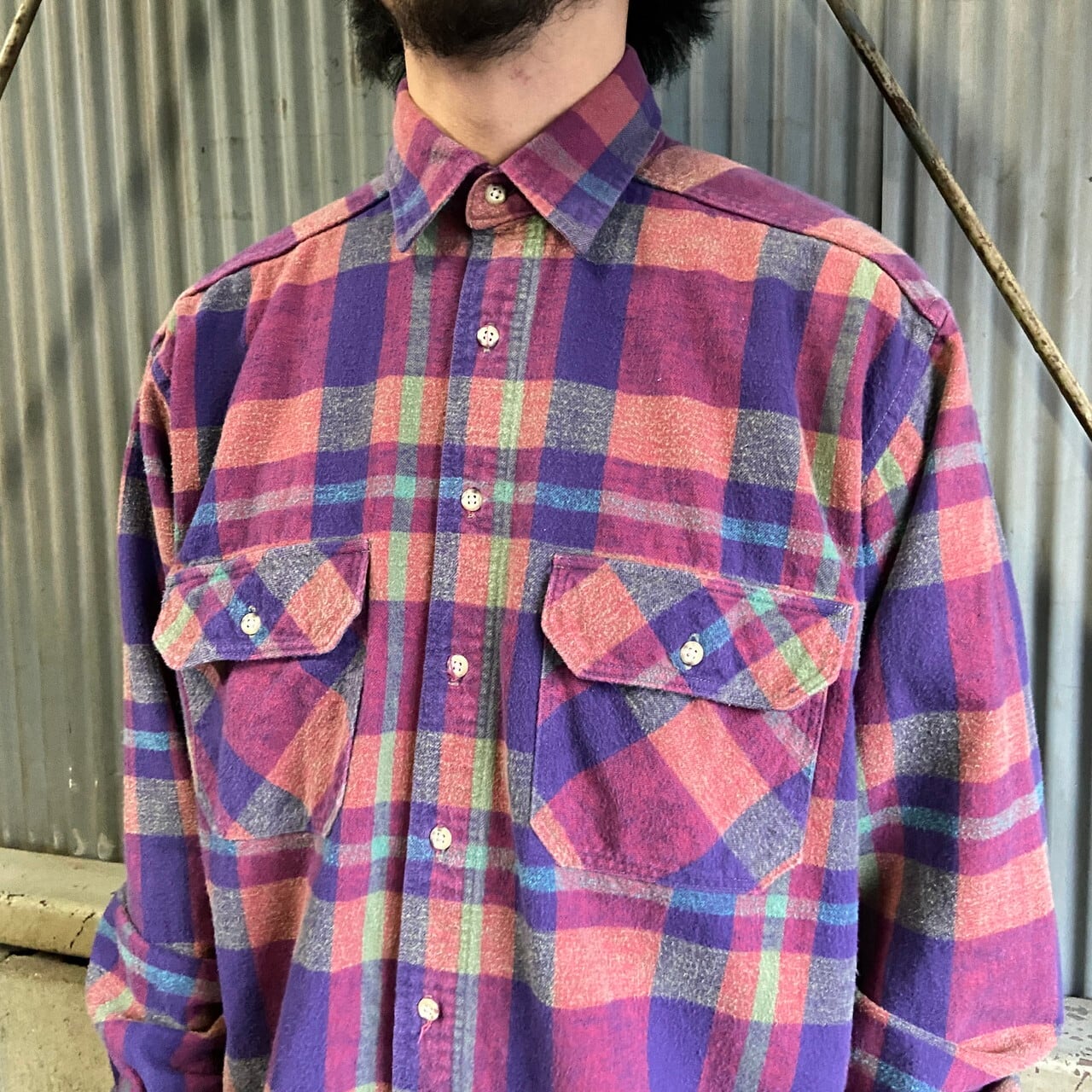 80年代 USA製 WOOLRICH ウールリッチ チェック柄 ヘビーネルシャツ 