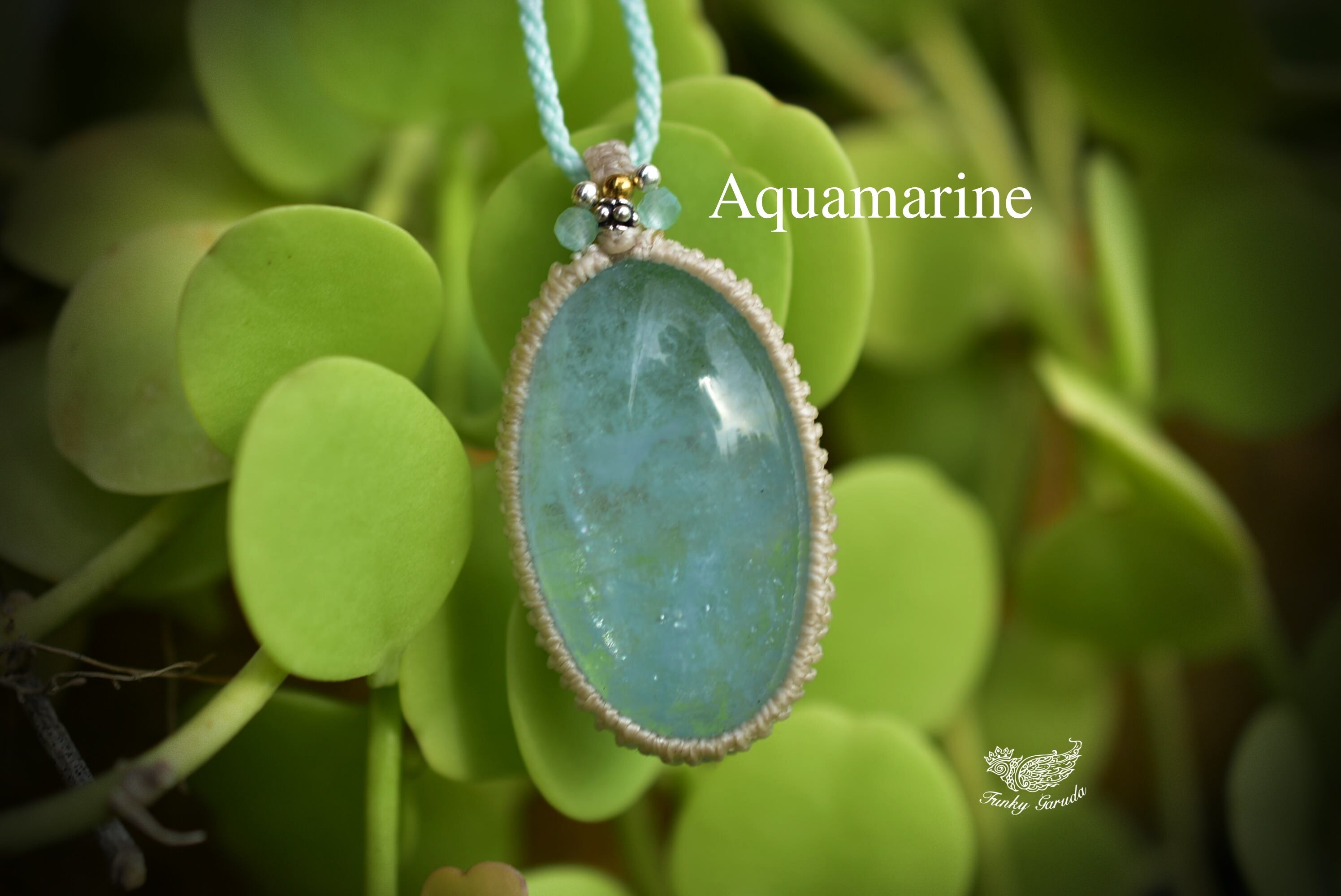 大粒高品質★キラキラ透明感★アクアマリン マクラメペンダント385