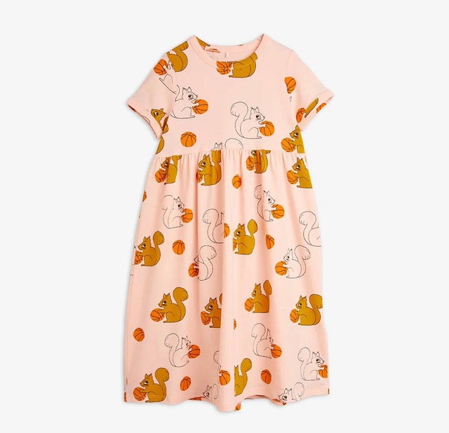 【3y-6y】mini rodini  24ss　/　ワンピース　子供服　リス　バスケットボール　SQUIRRELS DRESS