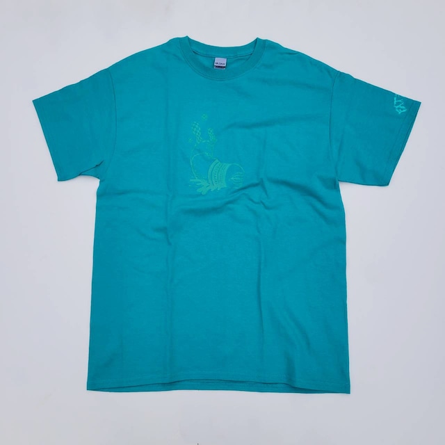 FAT PIGEON RECORDS  ”Actgamett" TEE (GLOW IN THE DARK) BLUE GREEN L