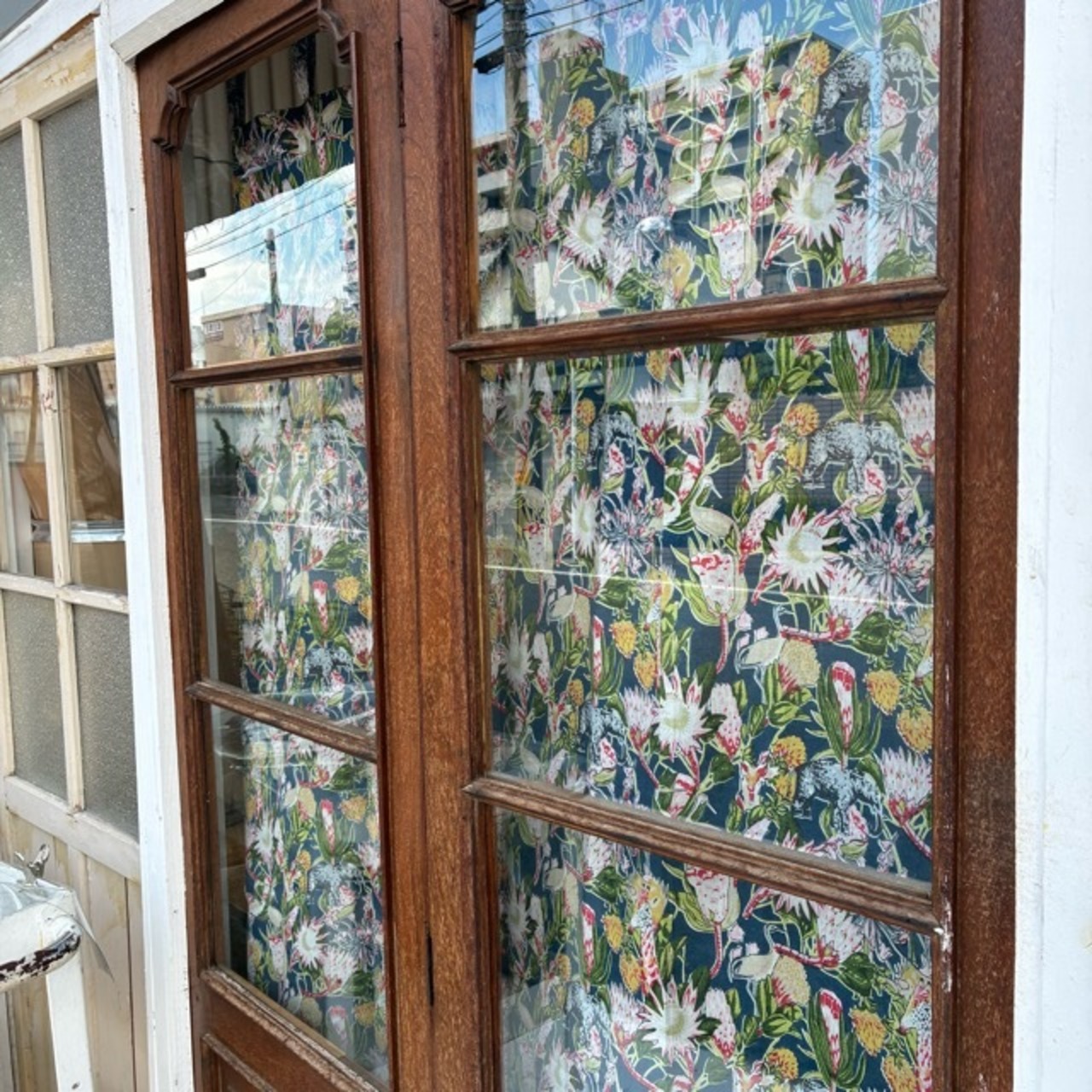 India animal & Botanical  door curtain　インド　アニマル＆ボタニカルドアカーテン　AC　ネイビー　100×180cm　間仕切り　暖簾　植物　コットン　木版