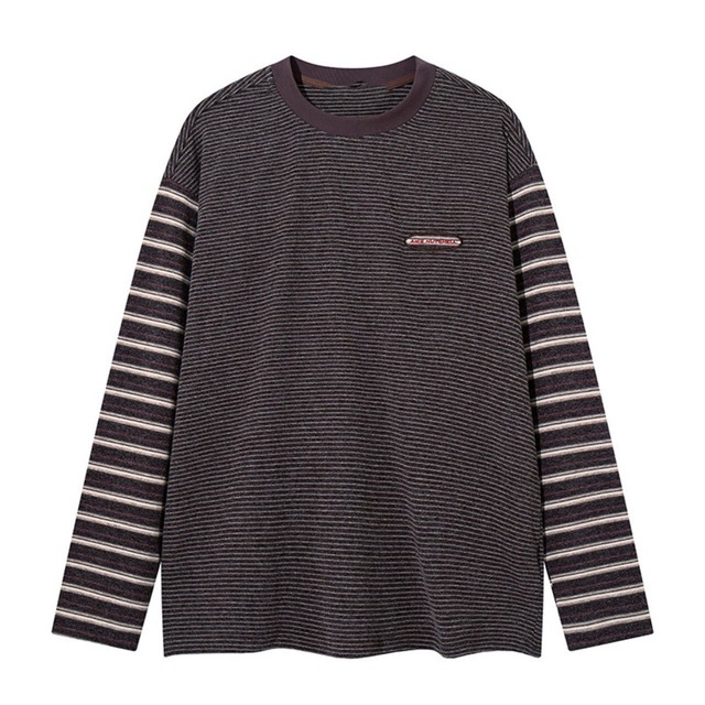 マルチピッチボーダーワンポイントロングスリーブT 2col   R02780