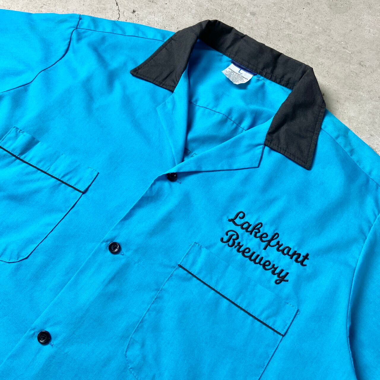 胸ロゴ刺繍 バックプリント ボウリングシャツ メンズL 古着 ボーリング