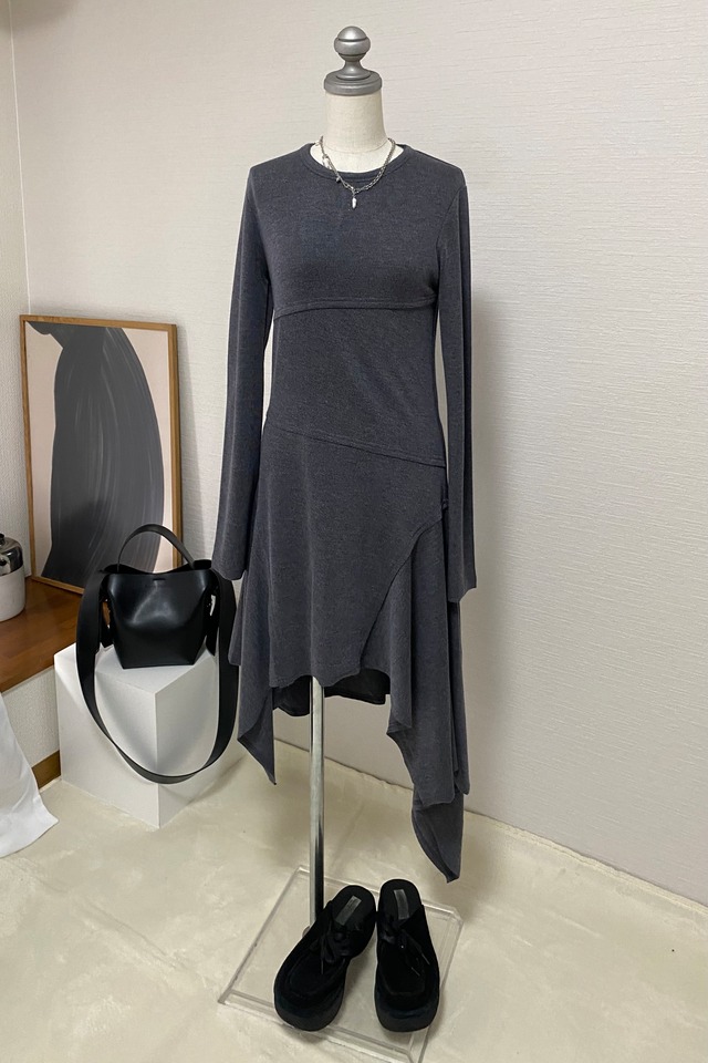 Asymmetry Cut Dress (Gray) 2603-83-011