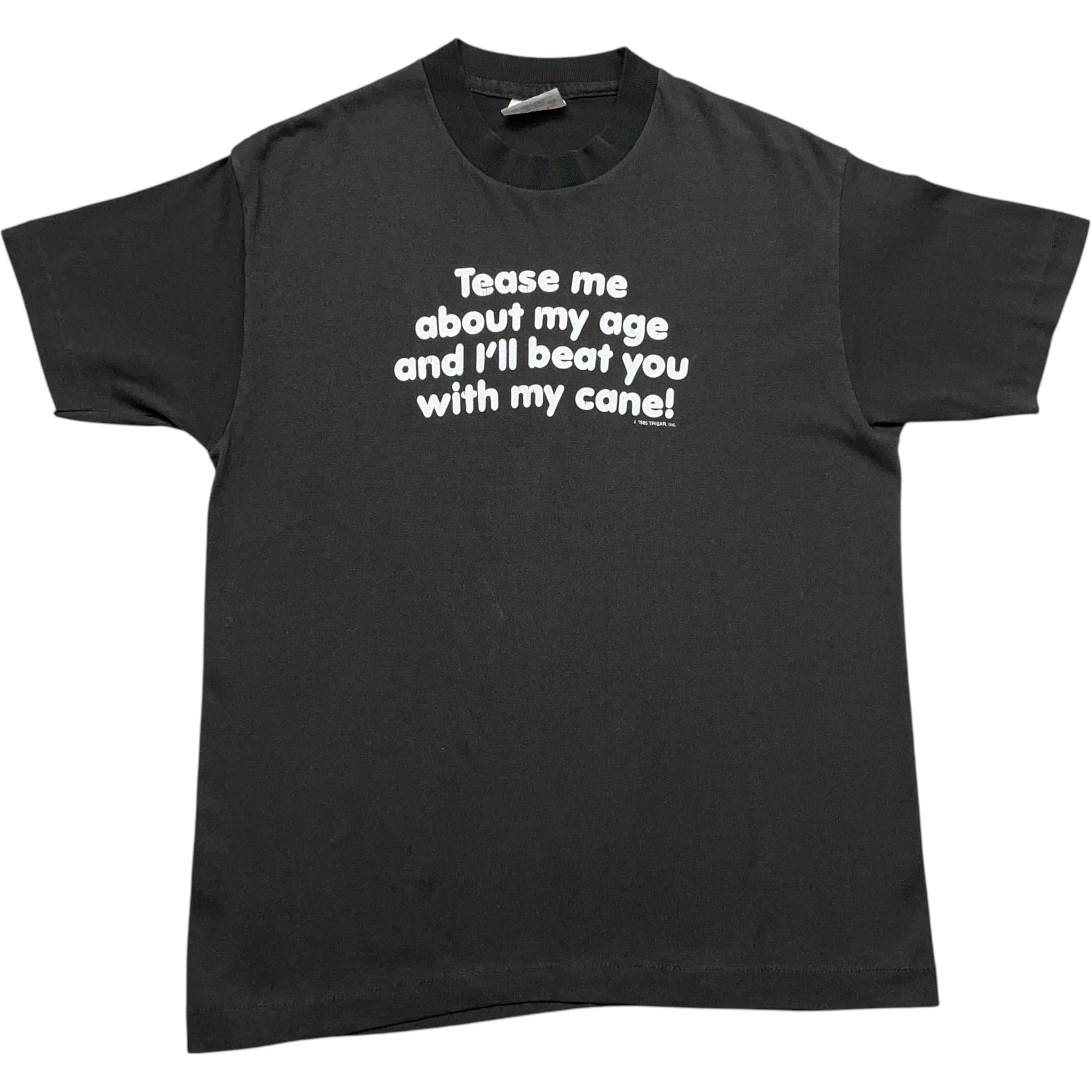 《M》 HEF-T by Tee Jays Tシャツ ブラック メッセージプリント シングルステッチ 80年代 vintage USA製 no.6688