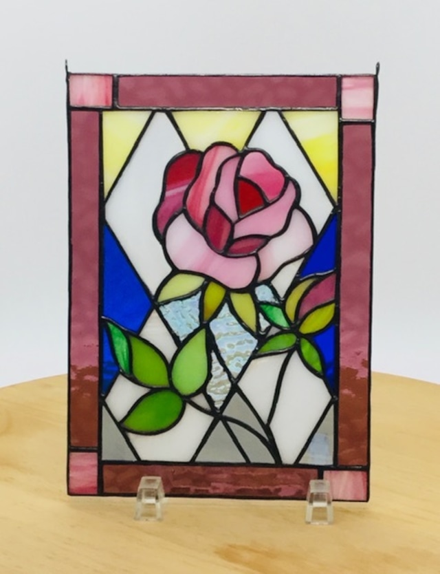薔薇のステンドグラスプレート