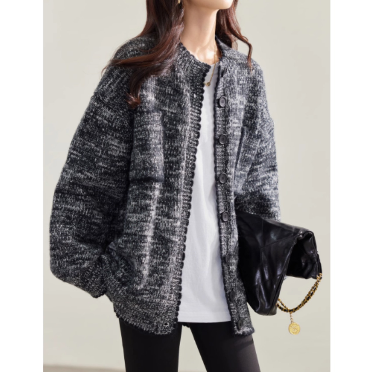 ルーズニットモノトーンカーディガン W01058