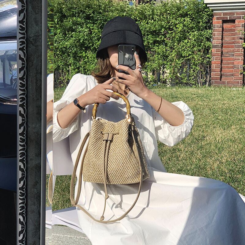 【 バッグ 】2wayかごバッグ/バンブーバッグ/ショルダー