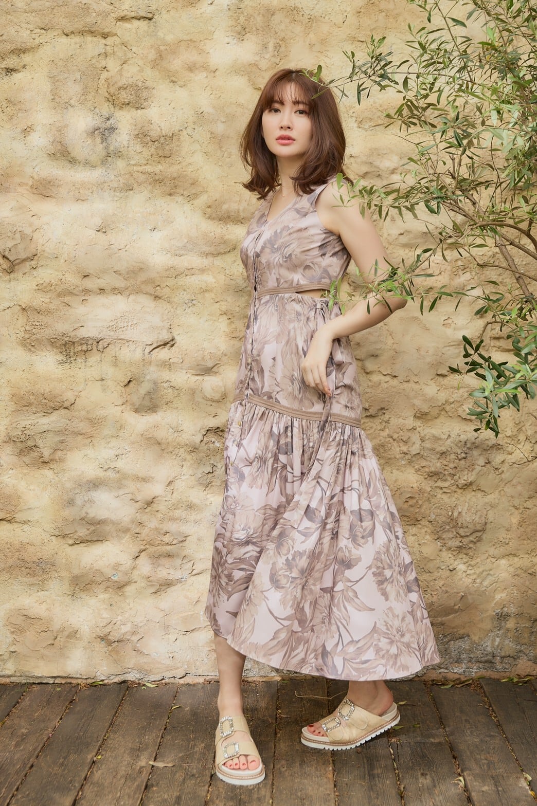 herlipto Floral Cut-Out Long Dress