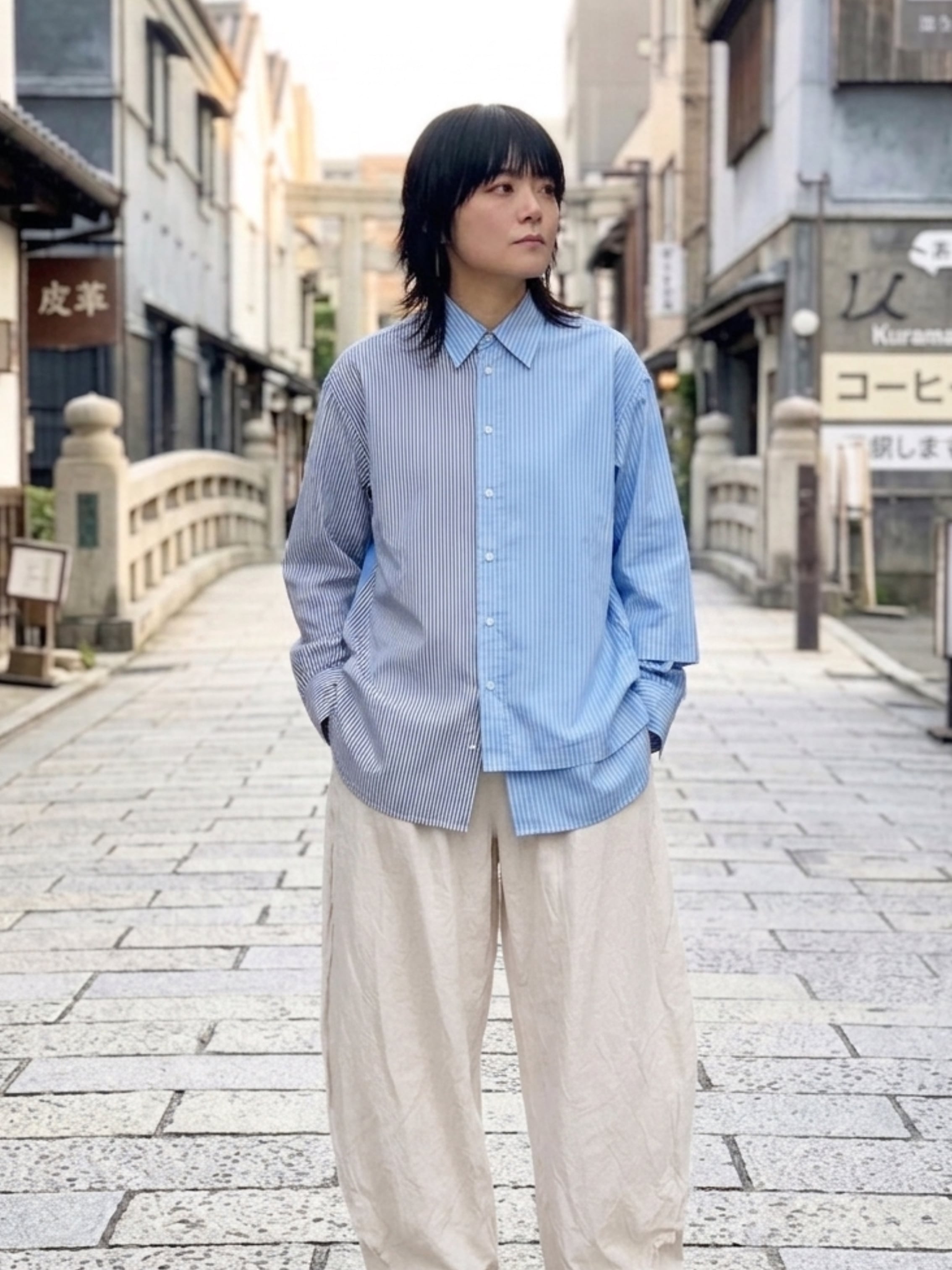 ドッキングフリップシャツ ブルーストライプ