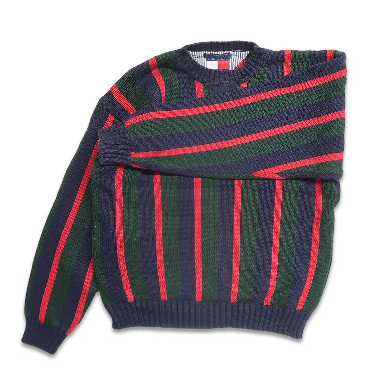 古着 TOMMY トミー ヒルフィガー ストライプ コットンニット セーター