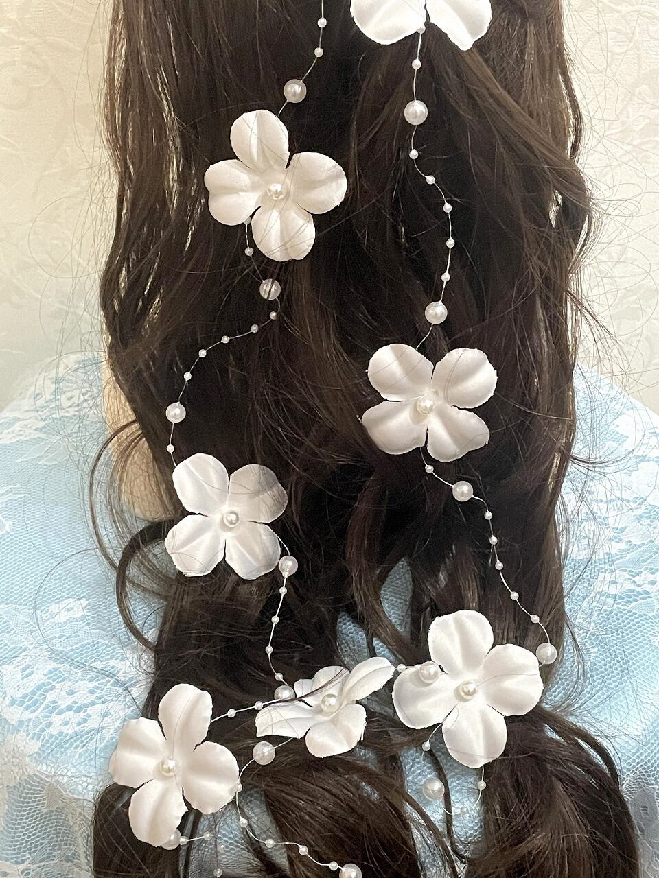 B03】ウェディング フラワーヘアアクセサリー フラワーチェーン 花嫁の