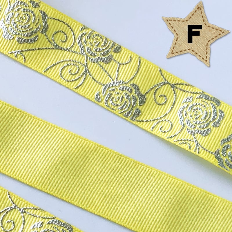 はるちゃんページ⭐️ 薔薇リボン 25mm幅 1m】薔薇 ローズ柄 グログランリボン シルバー 箔押し