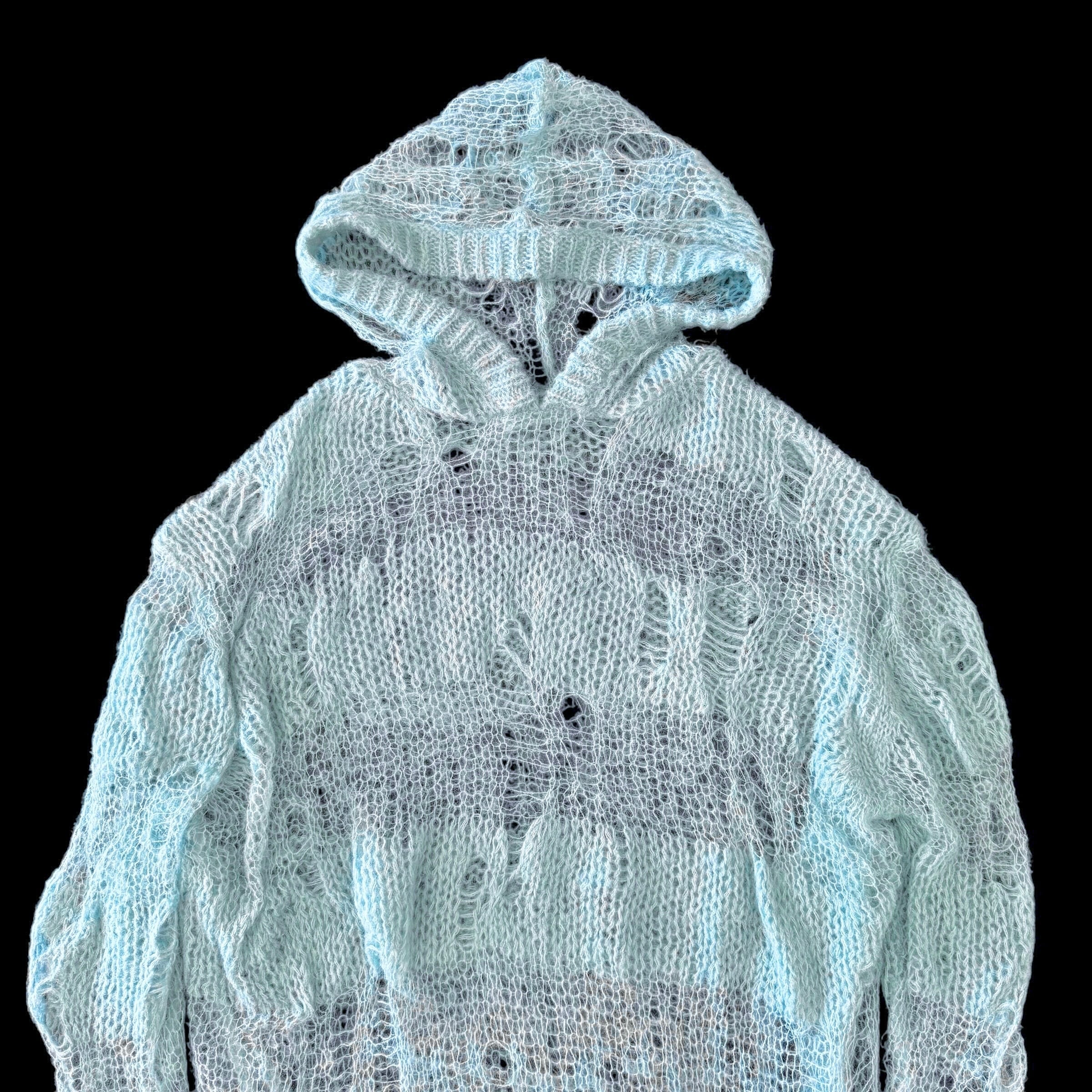 ダメージニットフーディー　BLUE