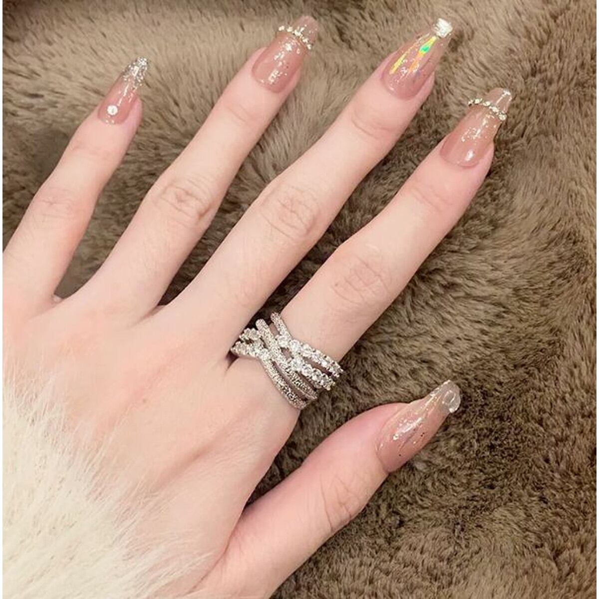 Rhinestone Cross Design RingV3657