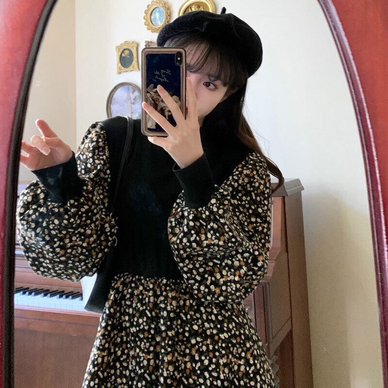 ワンピースドレス スプリングスタンダードフローラルロングスカート ウェスト薄手 レトロ 大人ガーリー スウィート キュート カジュアル 春物 花柄 萌量不足45768915189