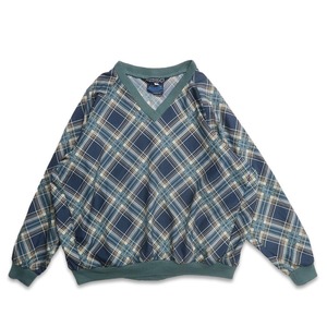 古着 SUNDERLAND of SCOTLAND レディース Vネック ウォームアップジャケット プルオーバージャケット チェック 袖刺繍 表記：レディース L　gd409011n w60406